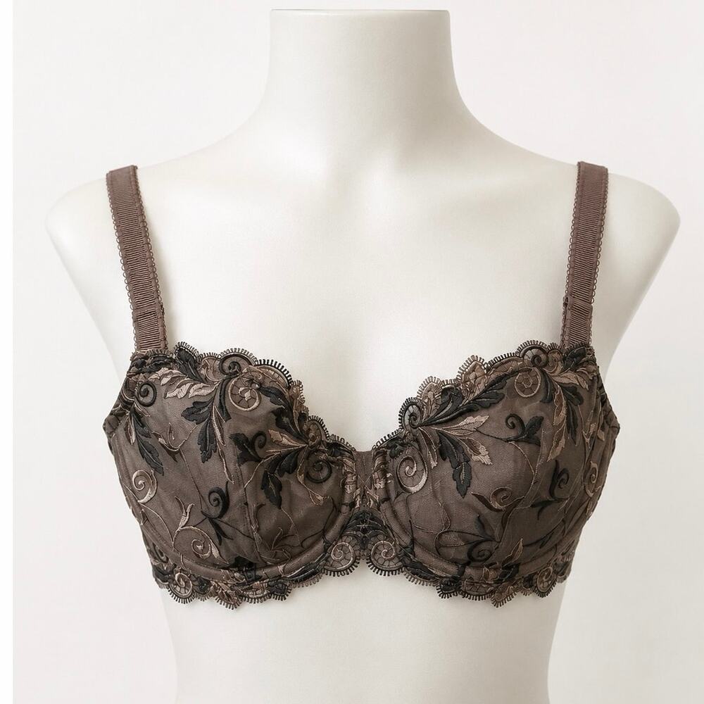 Soma 34D Brown Embroidered Underwire Bra Floral Lace Detail